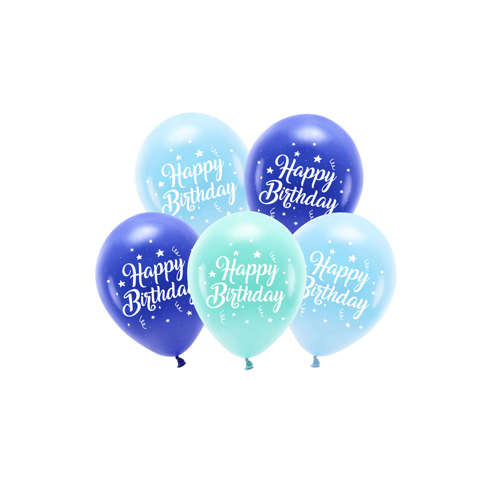 Nafukovací ECO balónky 26 cm 5 ks - Happy Birthday - modré