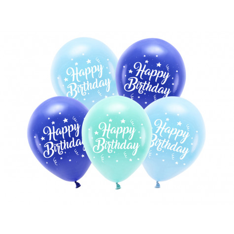 Nafukovací ECO balónky 26 cm 5 ks - Happy Birthday - modré ~ 1