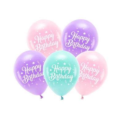 Nafukovací ECO balónky 26 cm 5 ks - Happy Birthday - růžové