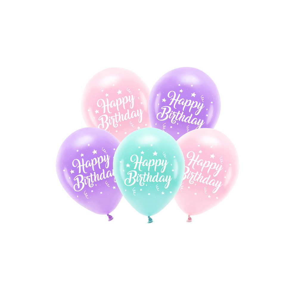 Nafukovací ECO balónky 26 cm 5 ks - Happy Birthday - růžové