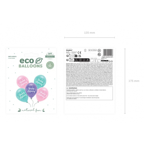 Nafukovací ECO balónky 26 cm 5 ks - Happy Birthday - růžové ~ 2