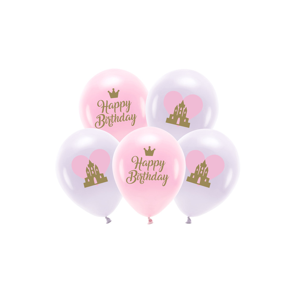 Nafukovací ECO balónky 33 cm 5 ks - Happy Birthday - princezna růžové