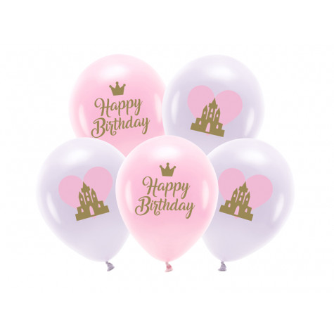 Nafukovací ECO balónky 33 cm 5 ks - Happy Birthday - princezna růžové ~ 1