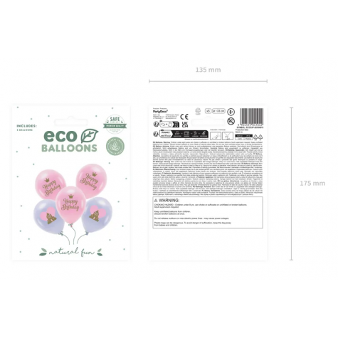 Nafukovací ECO balónky 33 cm 5 ks - Happy Birthday - princezna růžové ~ 2