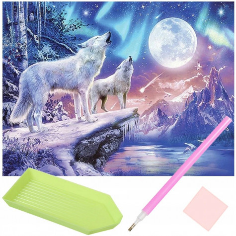 Diamantové malování - vlci za úplňku ~ 1