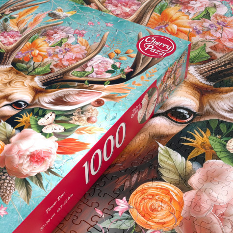 CHERRY PAZZI Puzzle Jelen v květinách 1000 dílků ~ 2