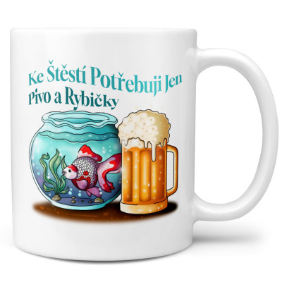Hrnek 330 ml - Štěstí Pivo + rybičky
