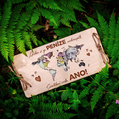 Dřevěná obálka na peníze Mapa 20x10cm - Dar na svatební cestu ~ 2