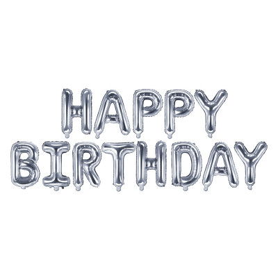 Nafukovací balónky - nápis Happy Birthday - stříbrné