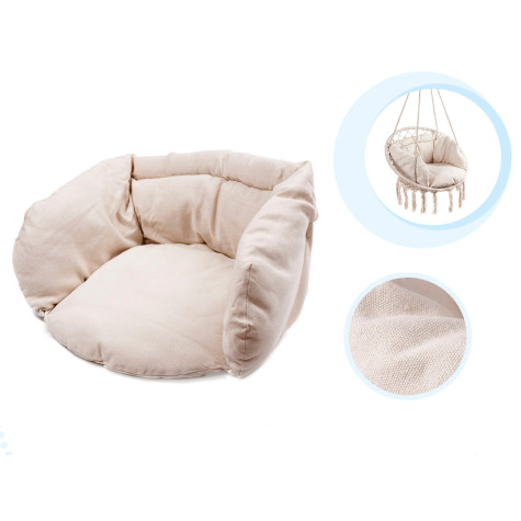 KIK Závěsné křeslo s třásněmi 80 cm bílé + polštáře ~ 2