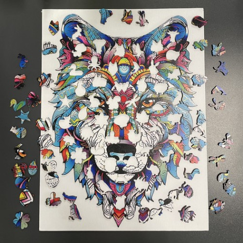 Dřevěné puzzle Vlk barevný Kruzzel 24552 ~ 6