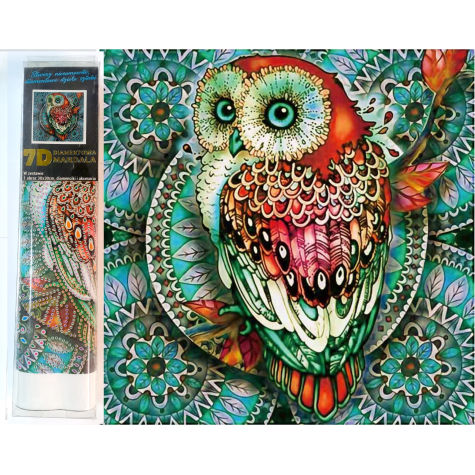 Norimpex Diamantové malování 7D obrázek 30x30cm - Sova na modré mandale ~ 1