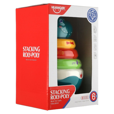 Roly Poly dinosaurus plast 16cm skládanka pyramida s kroužky se zvukem ~ 2