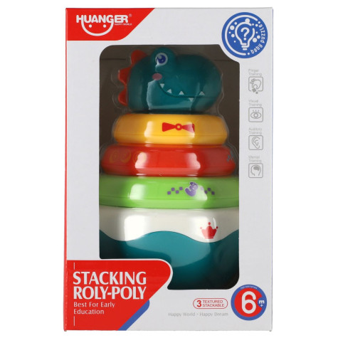 Roly Poly dinosaurus plast 16cm skládanka pyramida s kroužky se zvukem ~ 6