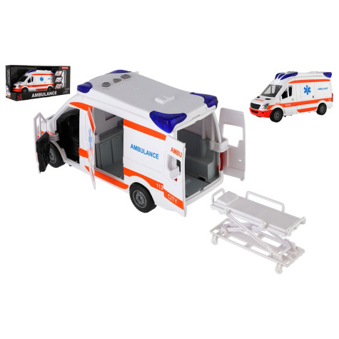 Auto ambulance plast 26cm s lehátkem na setrvačník se světlem se zvukem ~ 1