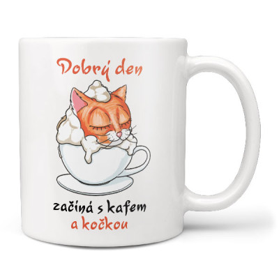 Hrnek 330 ml - Dobrý den začíná s kočkou