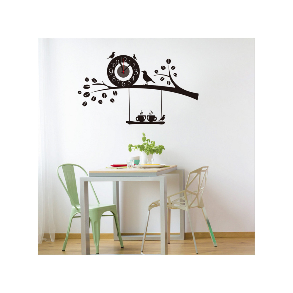 Nalepovací nástěnné hodiny na zeď - ptáčci a káva