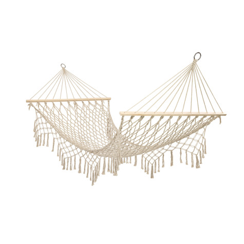KIK Zahradní houpací síť Boho síťová třásně 200 cm béžová ~ 1