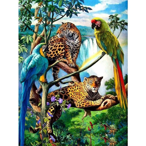 Norimpex Diamantový obrázek malování 30x40cm - Papoušci a leopardi ~ 1