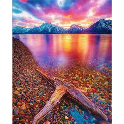 Norimpex Diamantový obrázek malování 30x40cm - Západ slunce v horách u jezera