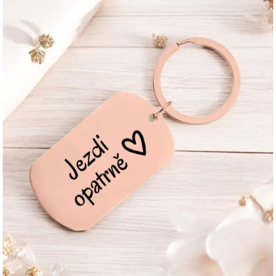 Ahome Kovová rosegold klíčenka - Jezdi opatrně