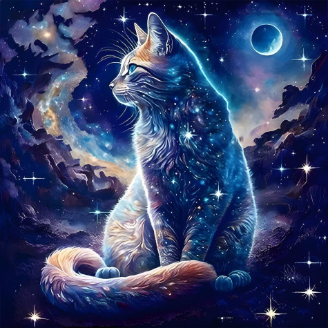 Norimpex Diamantový obrázek malování 30x40cm - Kočka v měsíčním třpytu ~ 1