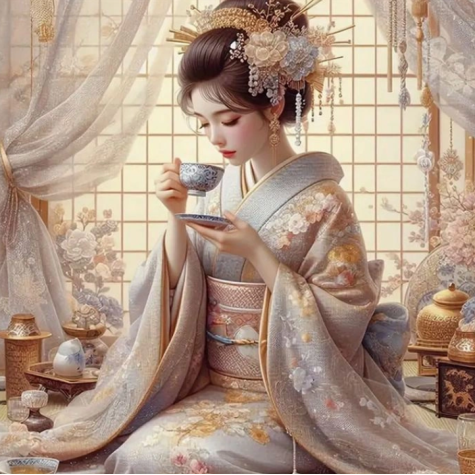 Norimpex Diamantový obrázek malování 30x40cm - Japonka popíjící čaj ~ 1