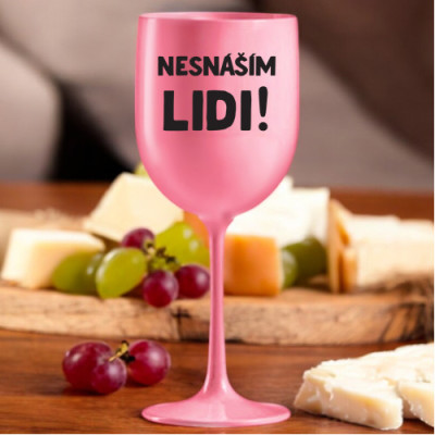 Ahome Sklenice na víno plastová 420 ml - Nesnáším lidi - růžová