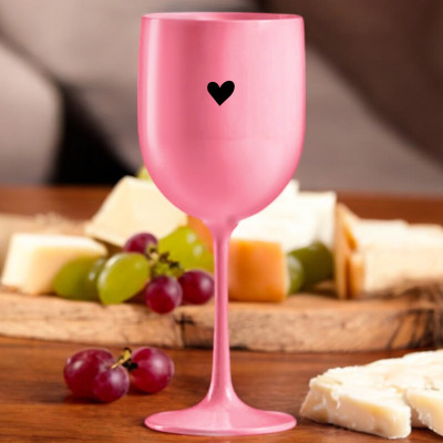 Ahome Sklenice na víno plastová 420 ml - Srdce - růžová