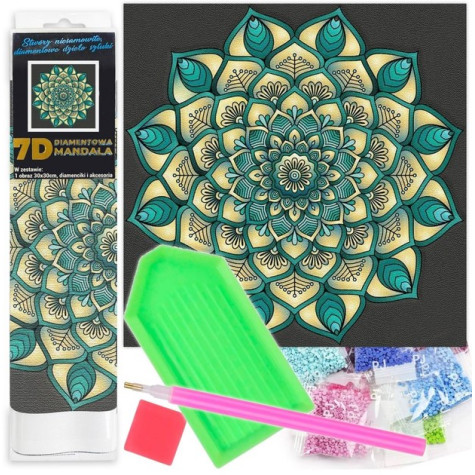 Norimpex Diamantové malování 7D obrázek 30x30cm - Tyrkysová mandala ~ 1