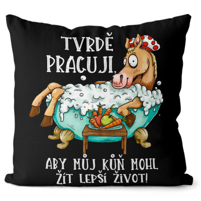 Polštář 40 x 40 cm - Tvrdě pracuji pro koně