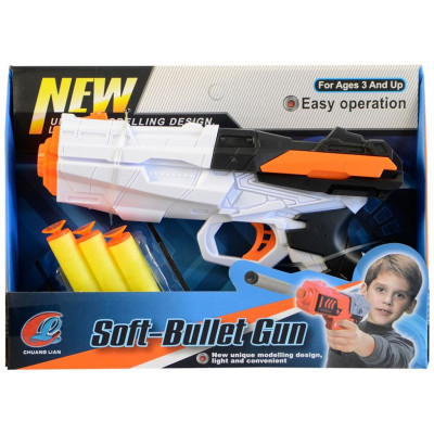 Pistole se softovými náboji 18 cm - bílá