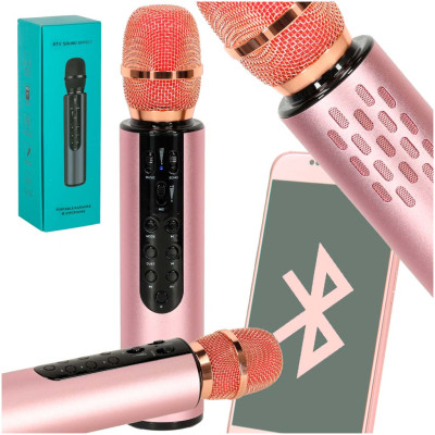 KIK Bezdrátový karaoke bluetooth mikrofon - růžový