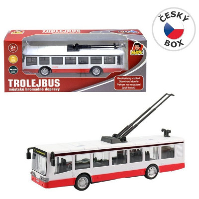 MaDe Trolejbus kovový na zpětný chod 16 cm