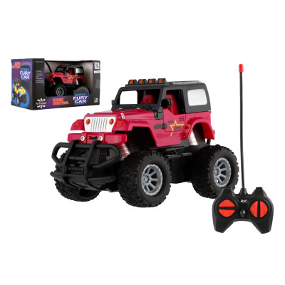 Auto RC terénní 14cm plast 27MHz na baterie se světlem růžové