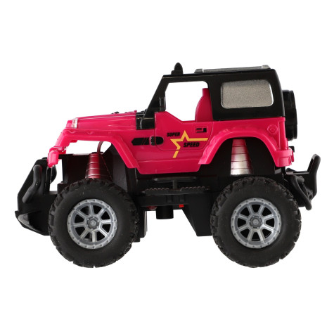 Auto RC terénní 14cm plast 27MHz na baterie se světlem růžové ~ 4