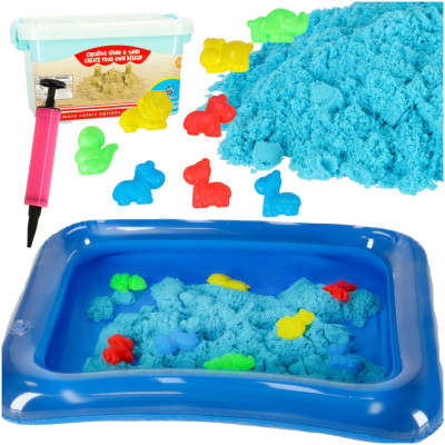 KIK Kinetický písek v boxu 1 kg s formičkami - modrý