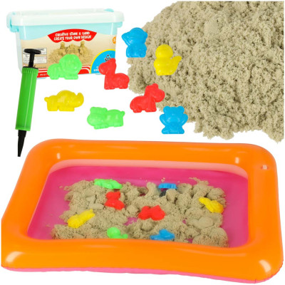 KIK Kinetický písek v boxu 1 kg s formičkami - béžový