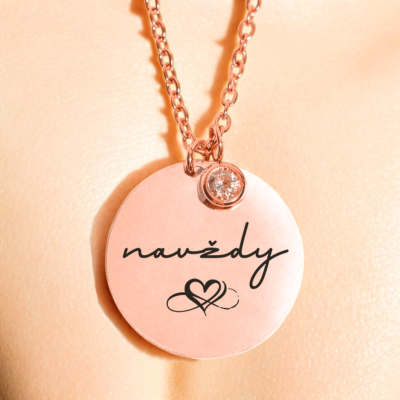 Náhrdelník Rosegold Medailonek na řetízku se zirkonem - Navždy