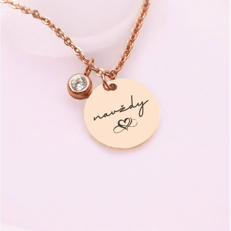 Náhrdelník Rosegold Medailonek na řetízku se zirkonem - Navždy ~ 2