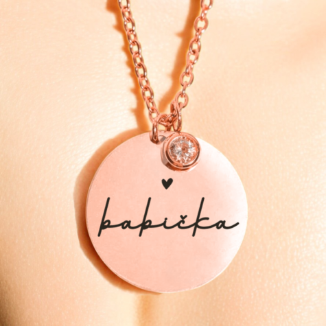 Náhrdelník Rosegold Medailonek na řetízku se zirkonem - Babička ~ 1
