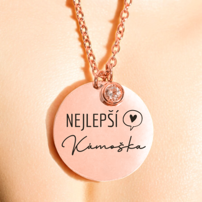 Náhrdelník Rosegold Medailonek na řetízku se zirkonem - Nejlepší kámoška