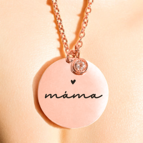 Náhrdelník Rosegold Medailonek na řetízku se zirkonem - Máma nápis ~ 1