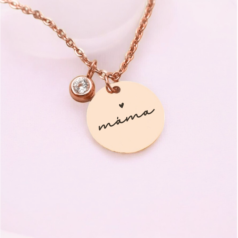 Náhrdelník Rosegold Medailonek na řetízku se zirkonem - Máma nápis ~ 2
