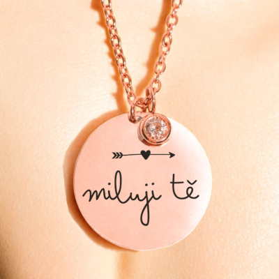 Náhrdelník Rosegold Medailonek na řetízku se zirkonem - Miluji tě