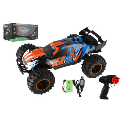 Auto RC Buggy rychlostní 2,4GHz plast 40cm dobíjecí pack+baterie oranžové-modré
