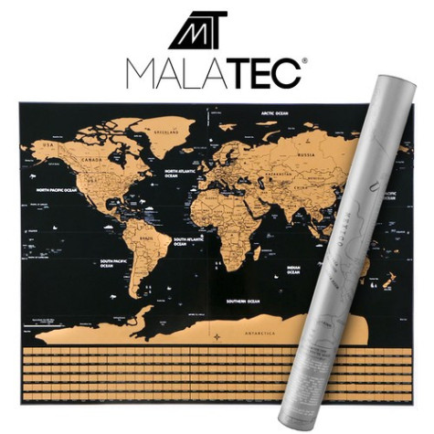 Stírací mapa světa černá s vlajkami 82x59cm Malatec 23443 ~ 2