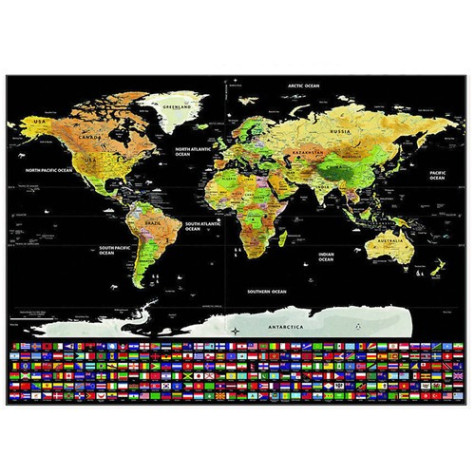 Stírací mapa světa černá s vlajkami 82x59cm Malatec 23443 ~ 5