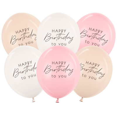 Balónky nafukovací 6 ks Happy Birthday - mix růžové