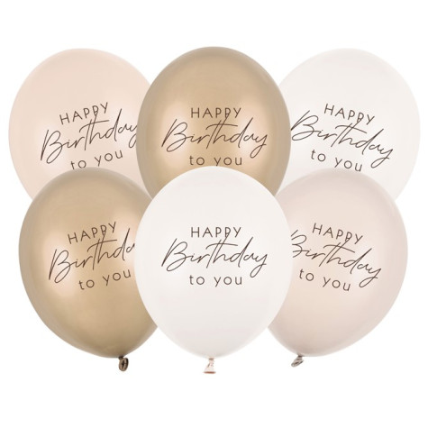 Balónky nafukovací 6 ks Happy Birthday - mix béžové ~ 1